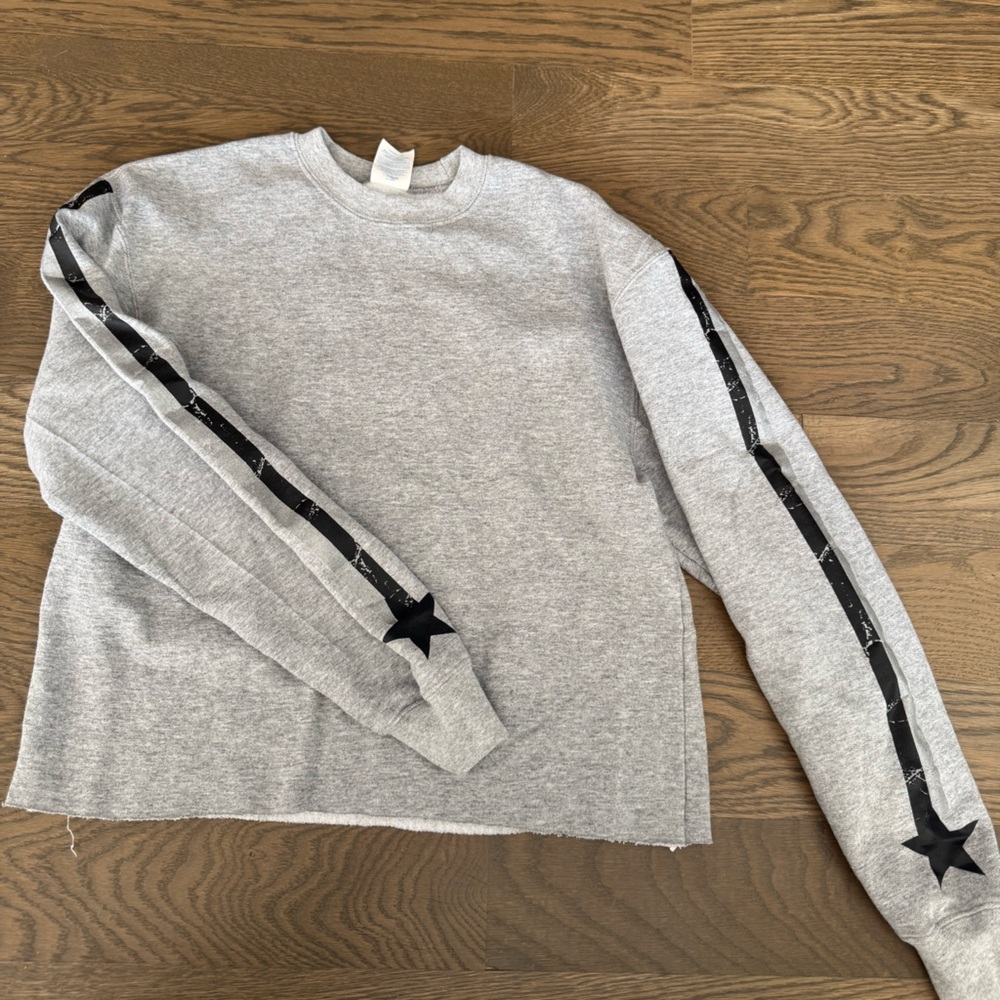 Gray Sweatshirt with Black Star Stripes